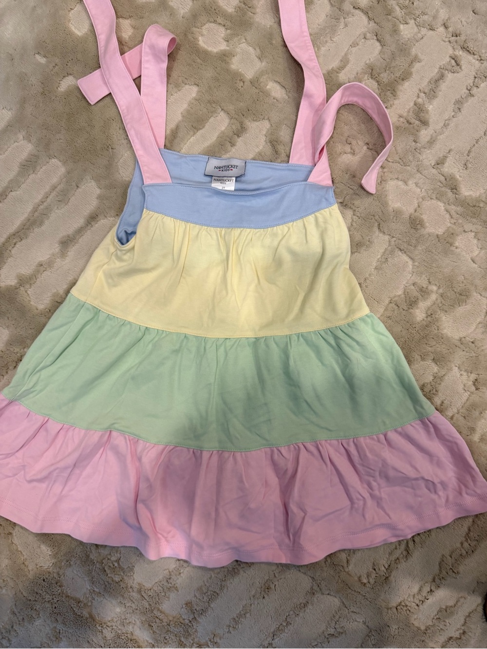 Nannette Pastel Tiered Cotton Dress with Pink Ties - Girls